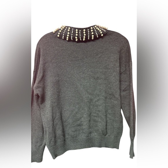 Central Park West Charcoal Sweater with Pearl Details - Picture 4 of 6